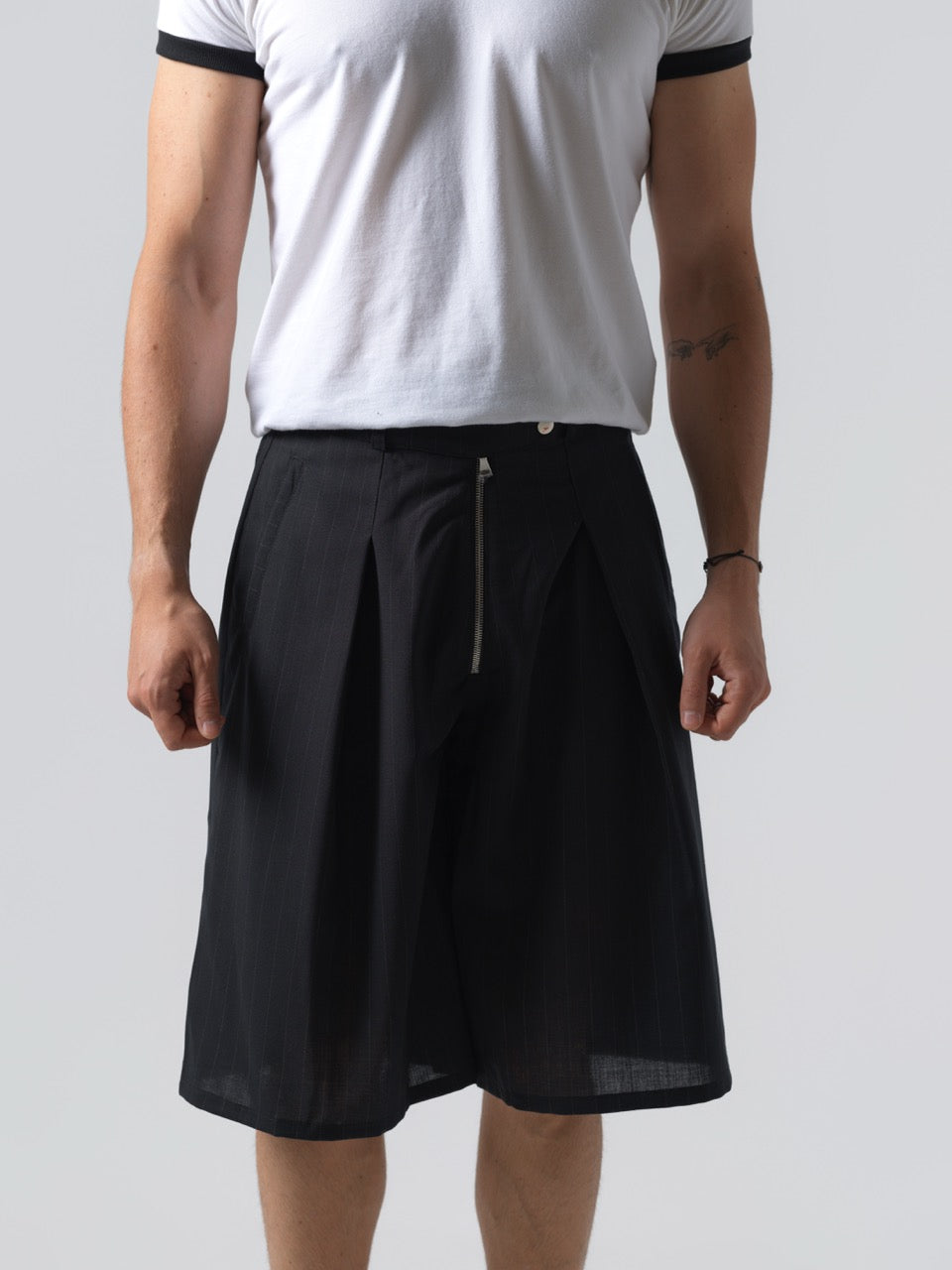 Pinstripe Pleated Shorts